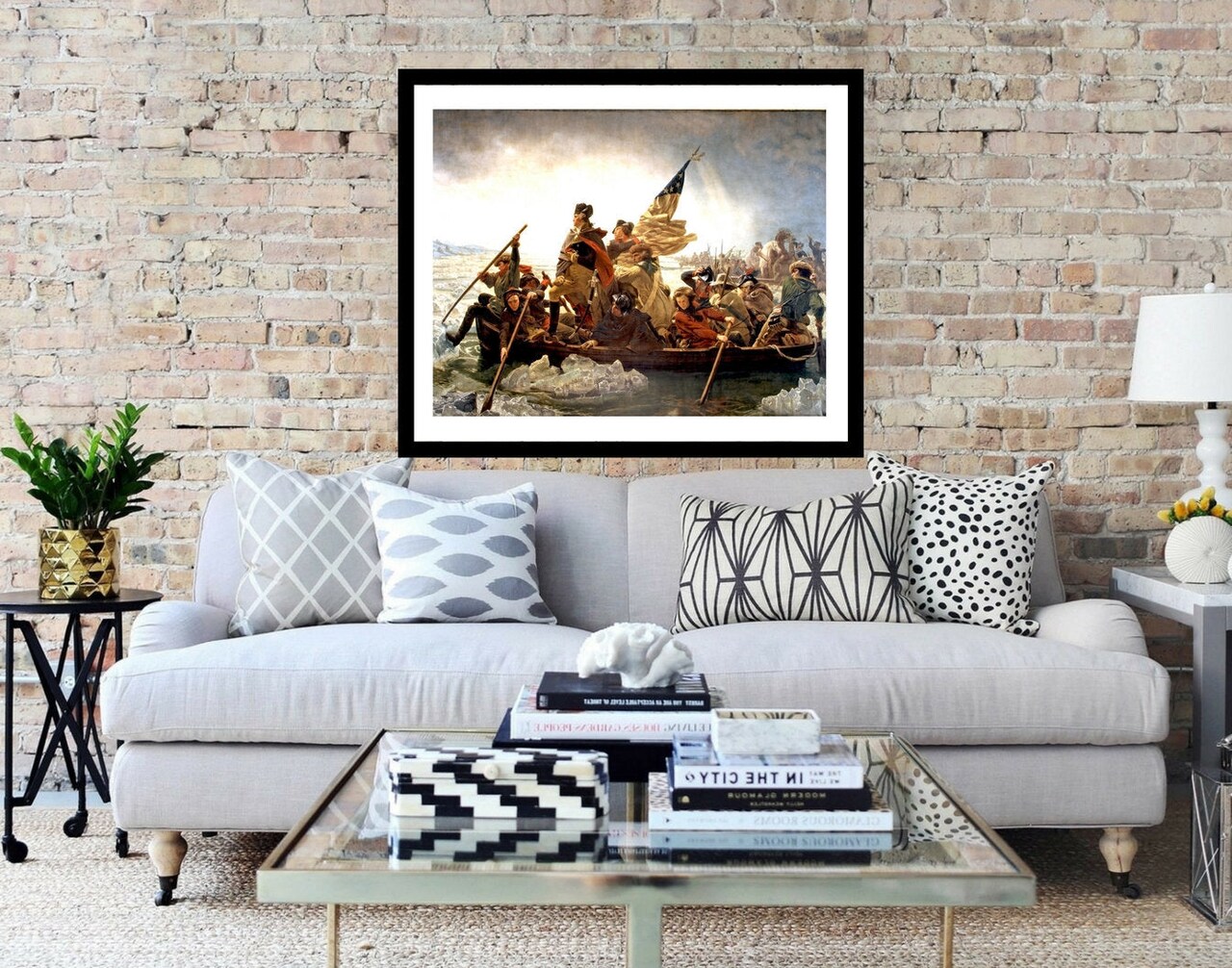 Framed Wall Art of George Washington Crossing the Delaware - Patriotic Revolutionary War Decor